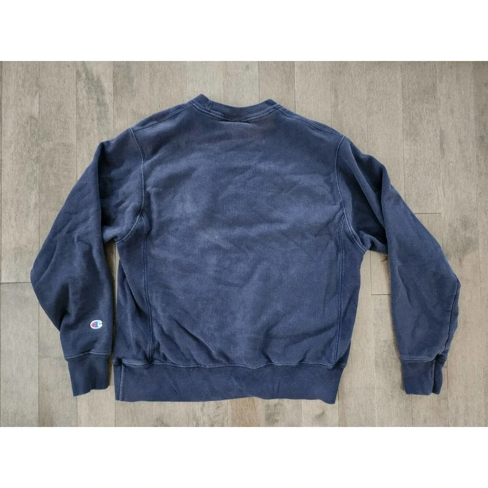Vintage Champion Reverse Weave Navy Blue Spellout Gold Crewneck Sweatshirt Sz M - Picture 7 of 7